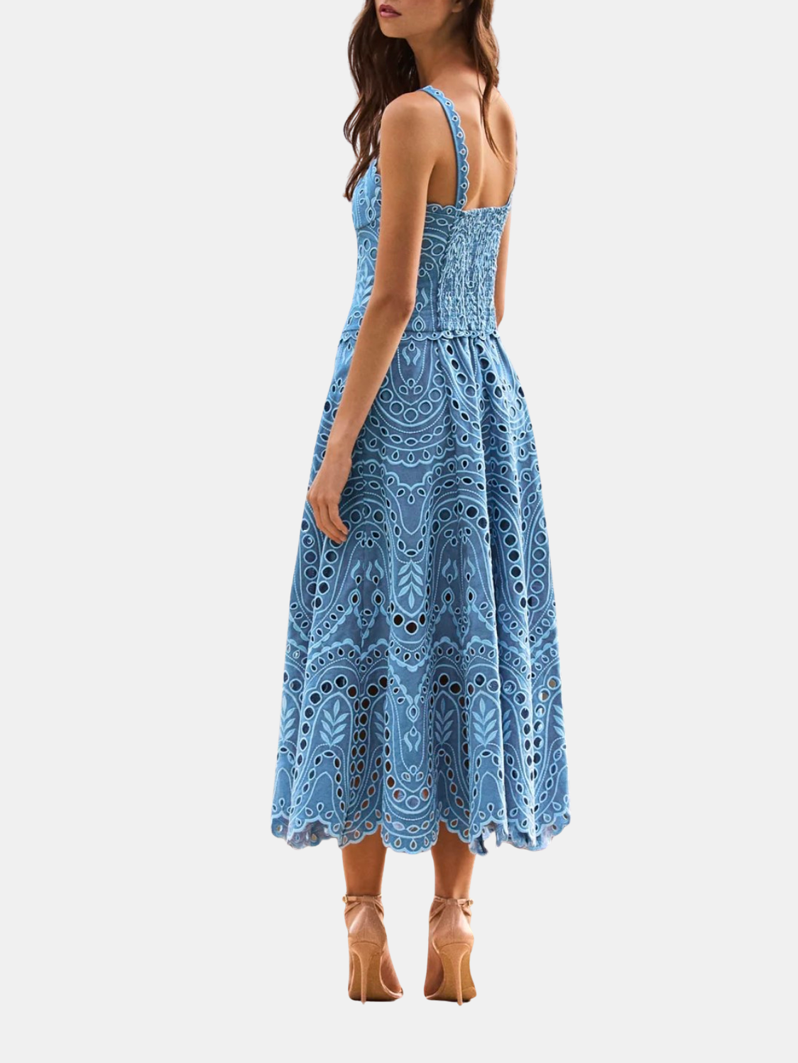 Charo Ruiz Ibiza Solace Blue Embroidered Bustier Midi Dress