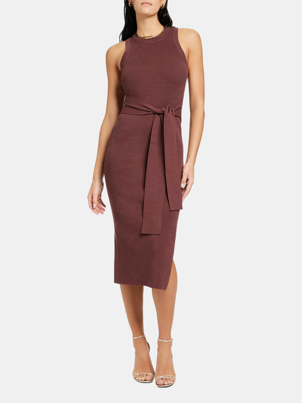 Piper Sleeveless Tie-Front Midi Dress Deep Spice / Xs Piper Sleeveless Tie-Front Midi Dress Deep Spice / Xs