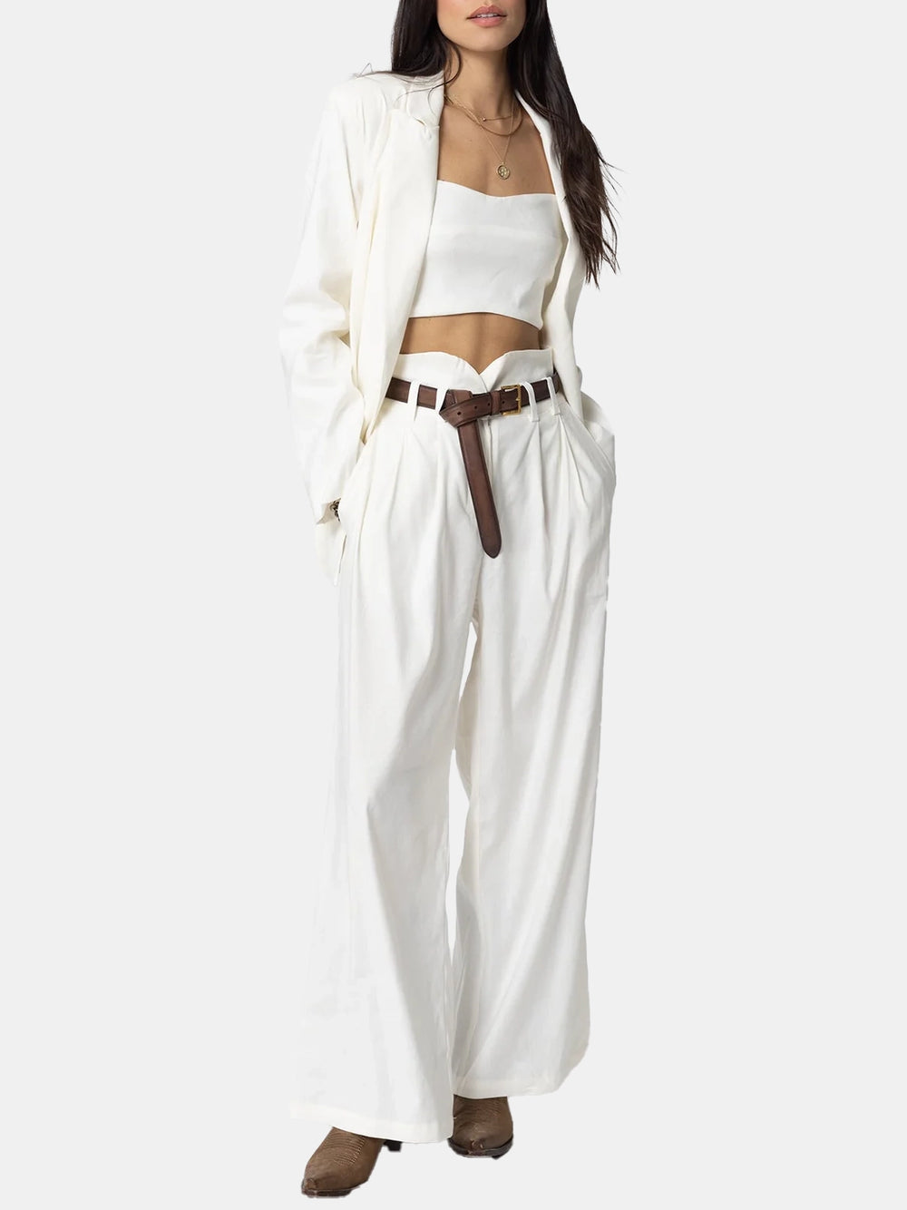 Stretch Linen Knotch Waist Pan