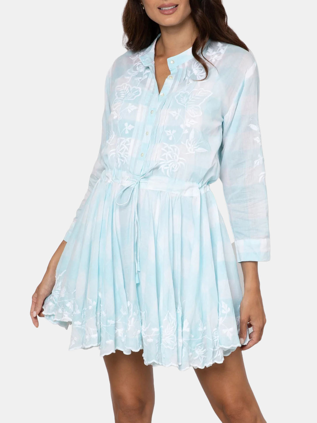 Gingham Print L/s Beach Dress