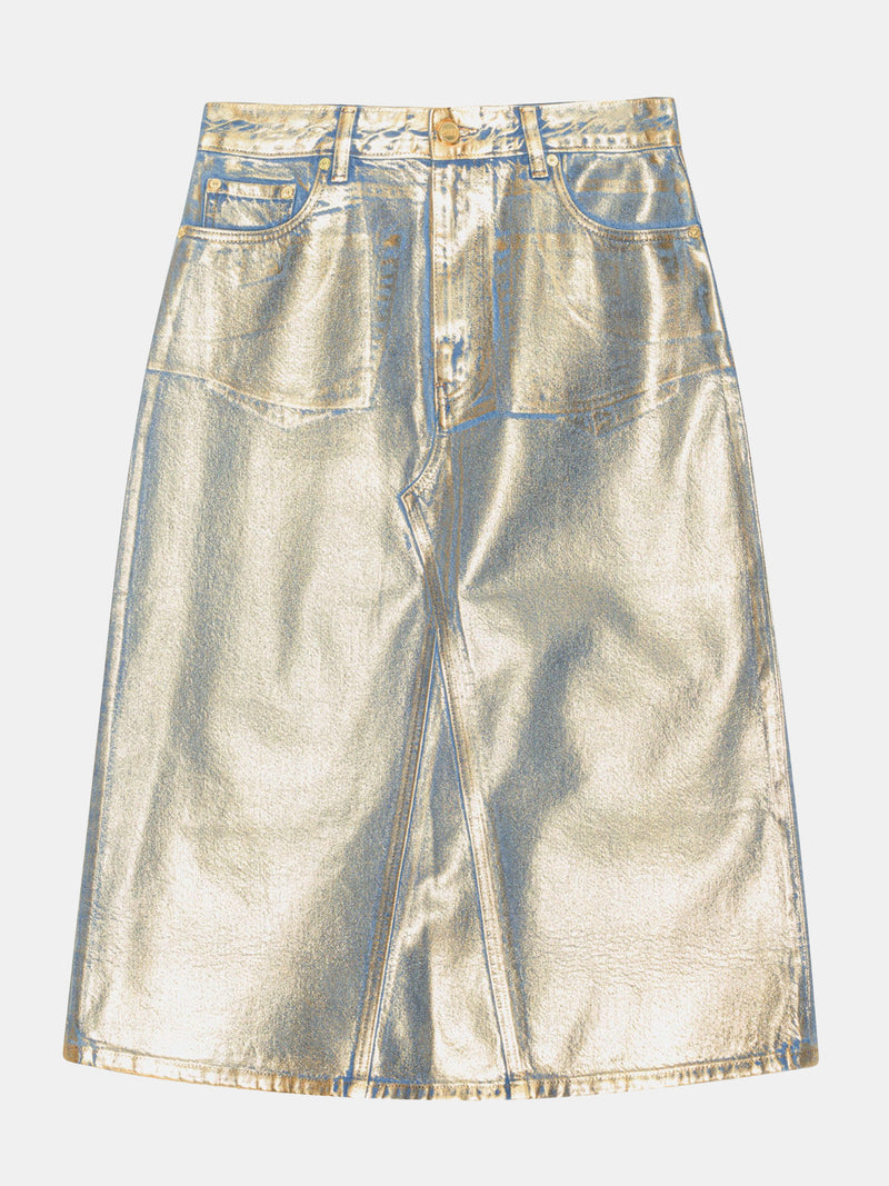 Gold Denim Midi Skirt