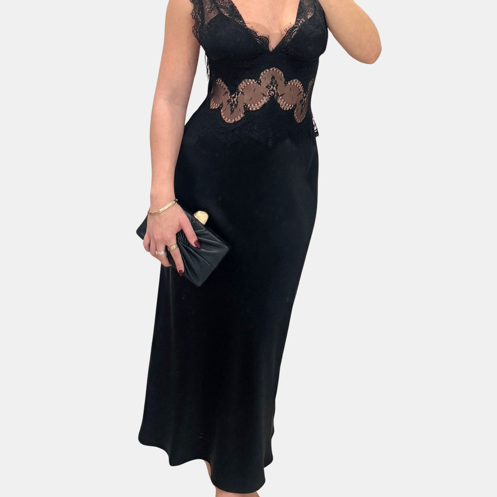Visions Lace Deep V Maxi Dress