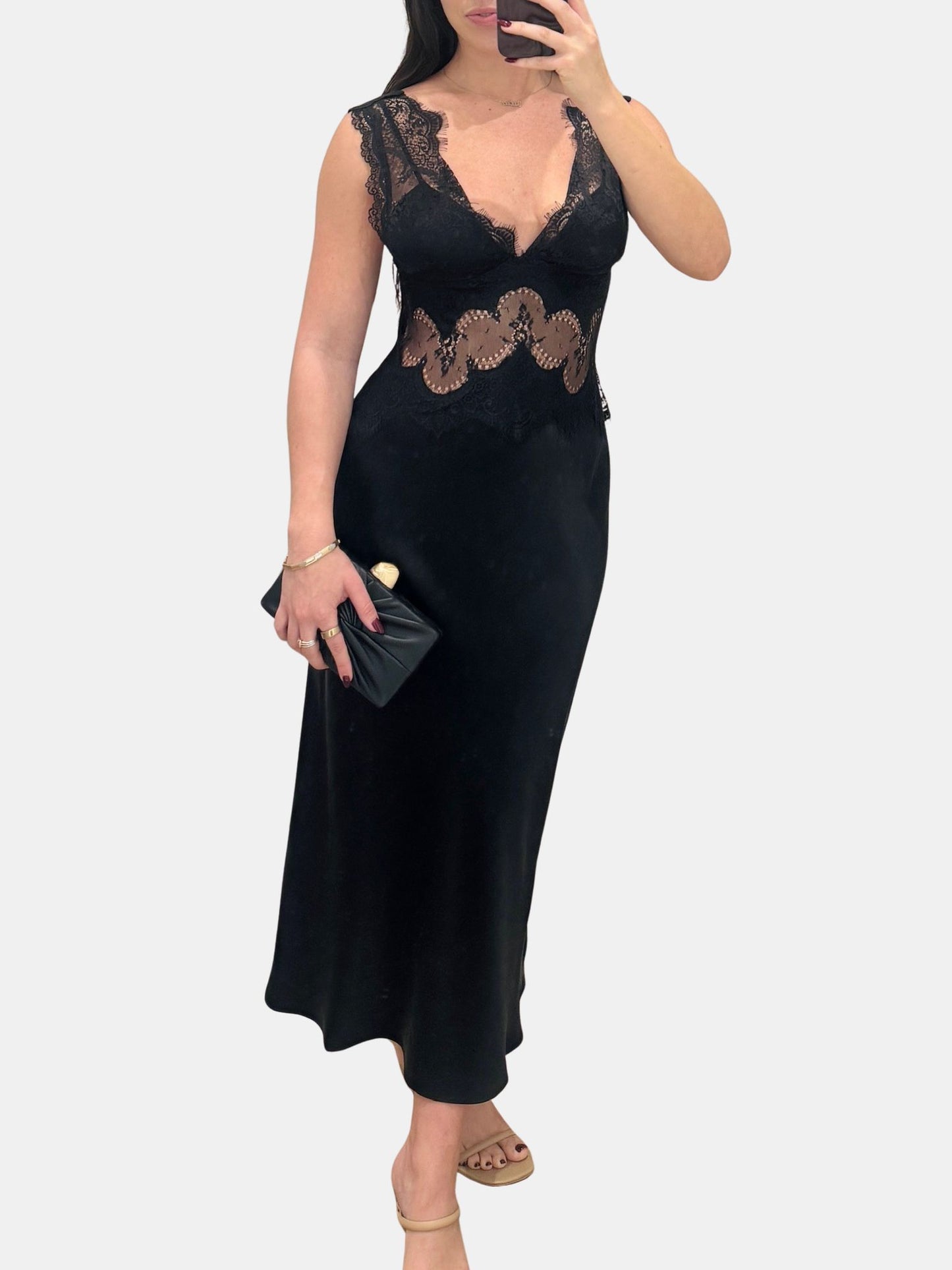 Visions Lace Deep V Maxi Dress