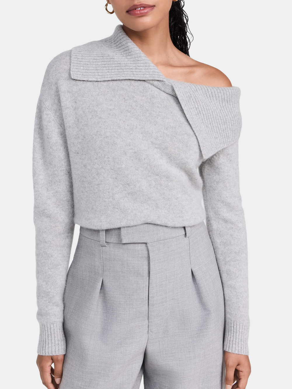 Luxe Cashmere Collared Asymmetrical Sweater