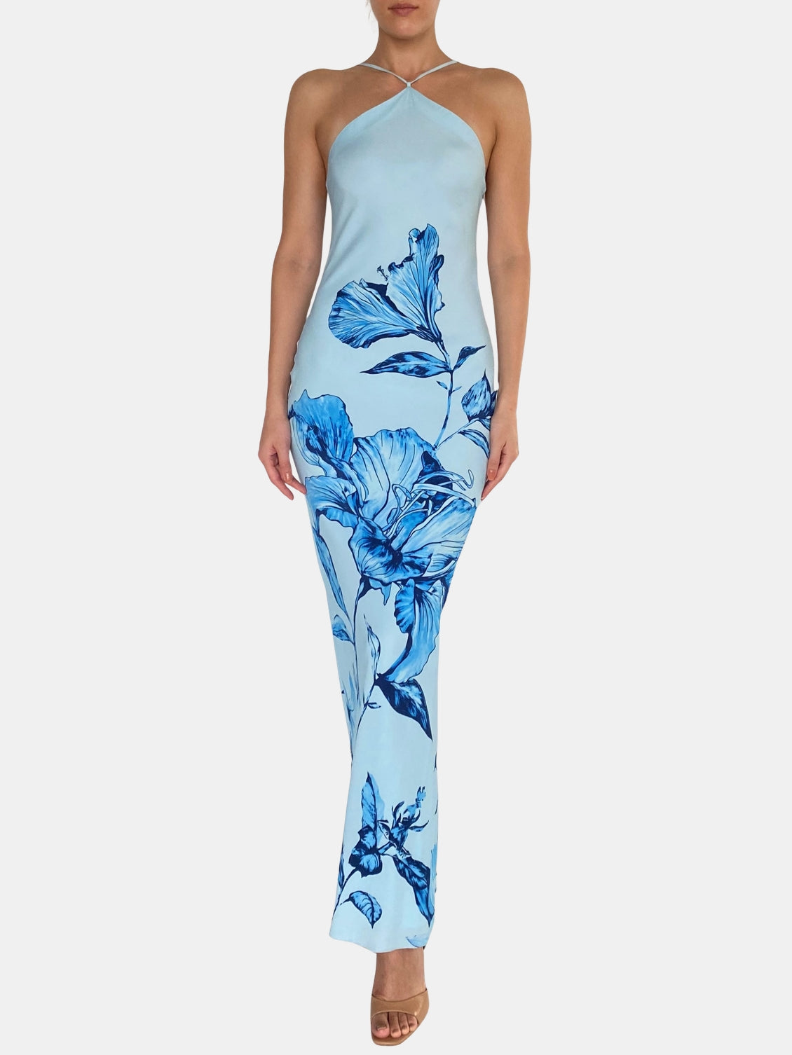 BIAS HALTER MAXI DRESS BLUE / S