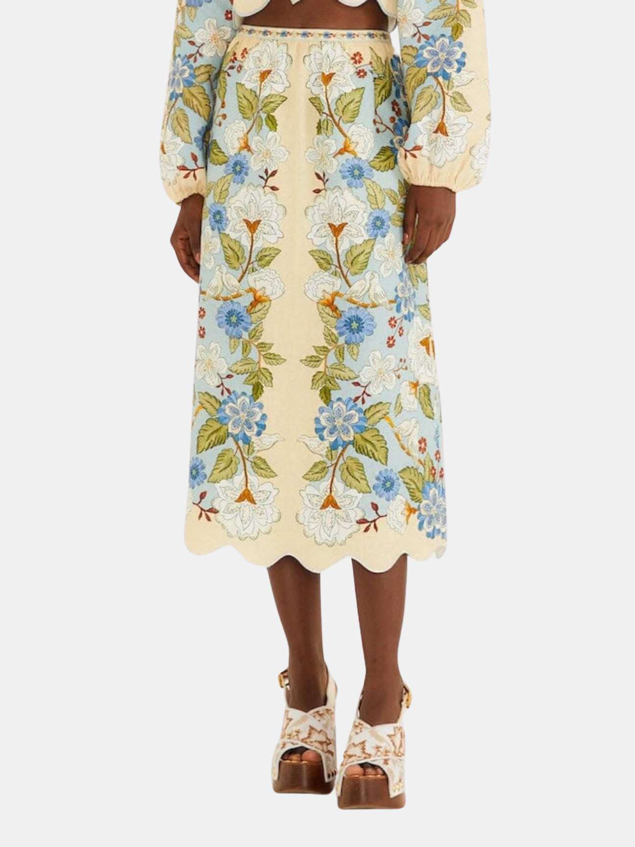 Garden Scarf Blue Midi Skirt