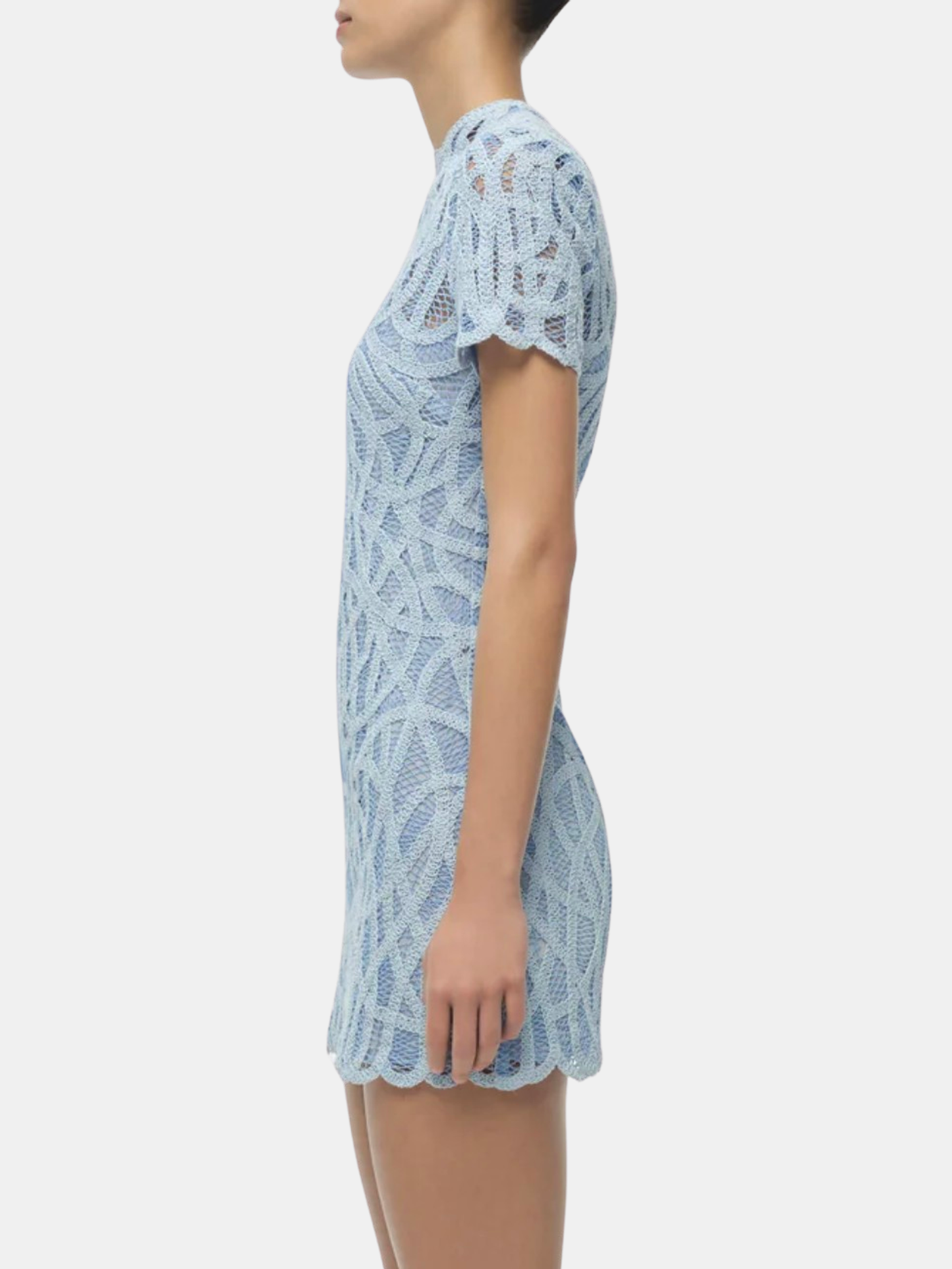 macrame mini dress Simkhai Desiree Periwinkle Macrame Short Sleeve Mini Dress