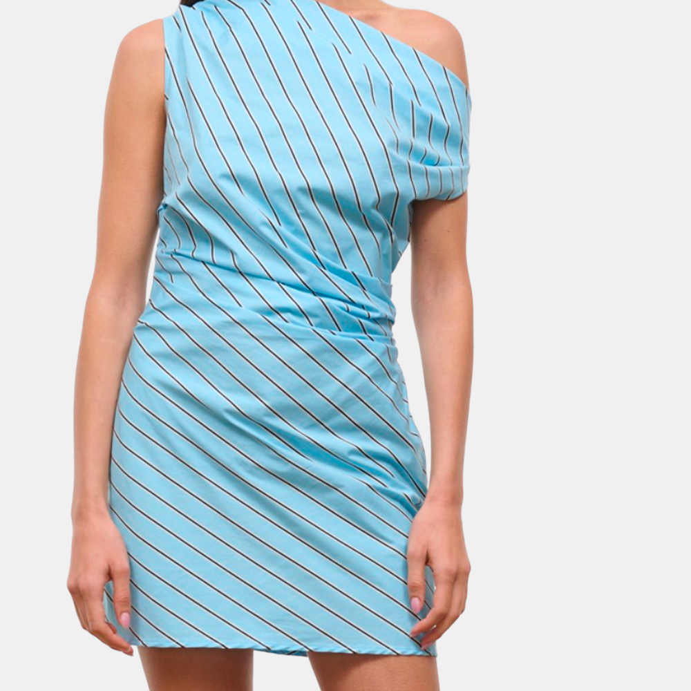 staud phare mini dress | CC fall collection Slaycation One-Shoulder Bodycon Maxi One shoulder neck Color:Rose Gold Navy