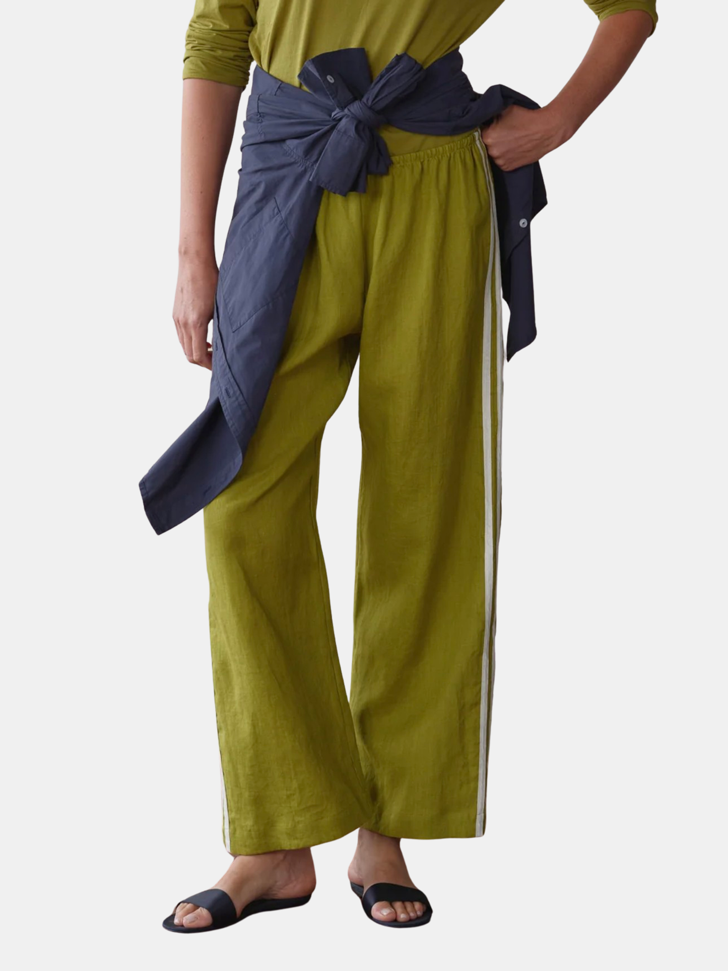 The Linen Crop Racer Stripe Pant - Morley 