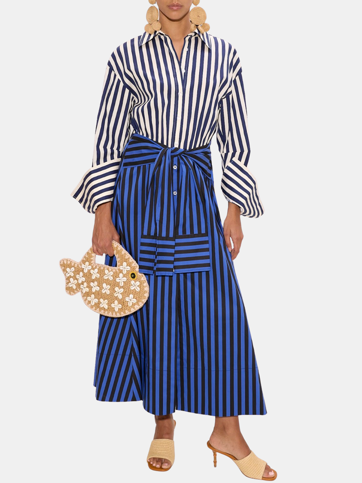 SIMONMILLER Inna Poplin Maxi Dress In Cobalt Stripe Combo L / Cobalt Stripe Combo