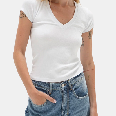 Fitted Ribbed V Neck