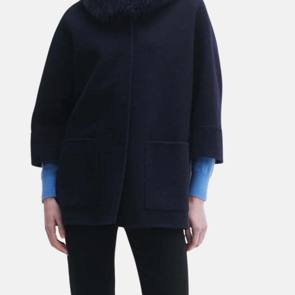 Fur Trim Hooded Cashmere Jacket