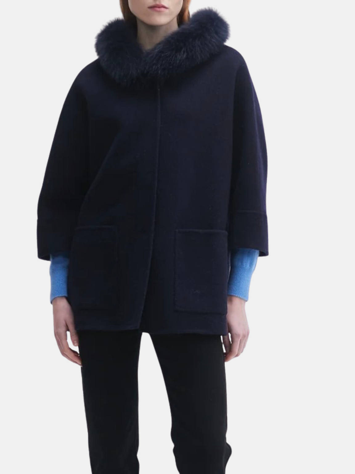 Fur Trim Hooded Cashmere Jacket