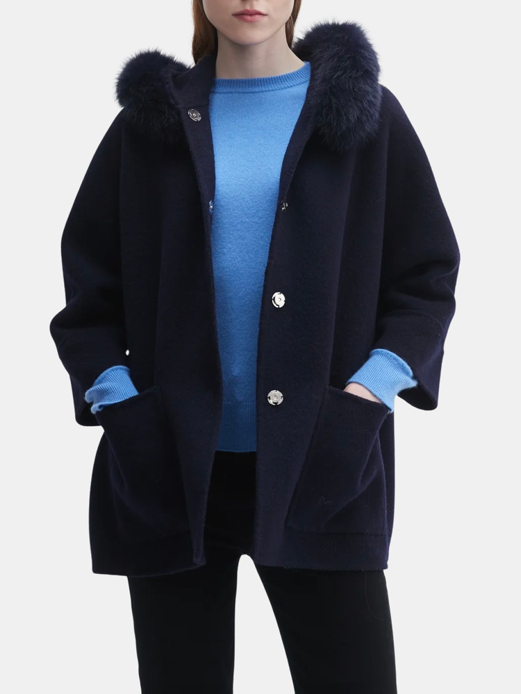 Fur Trim Hooded Cashmere Jacket