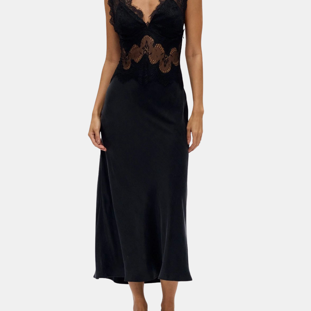 Visions Lace Deep V Maxi Dress
