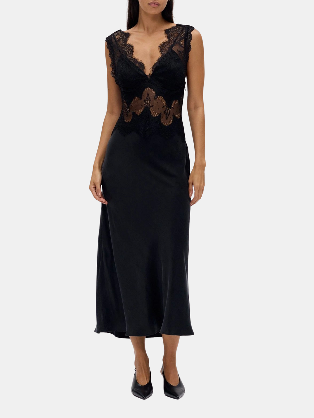 Visions Lace Deep V Maxi Dress