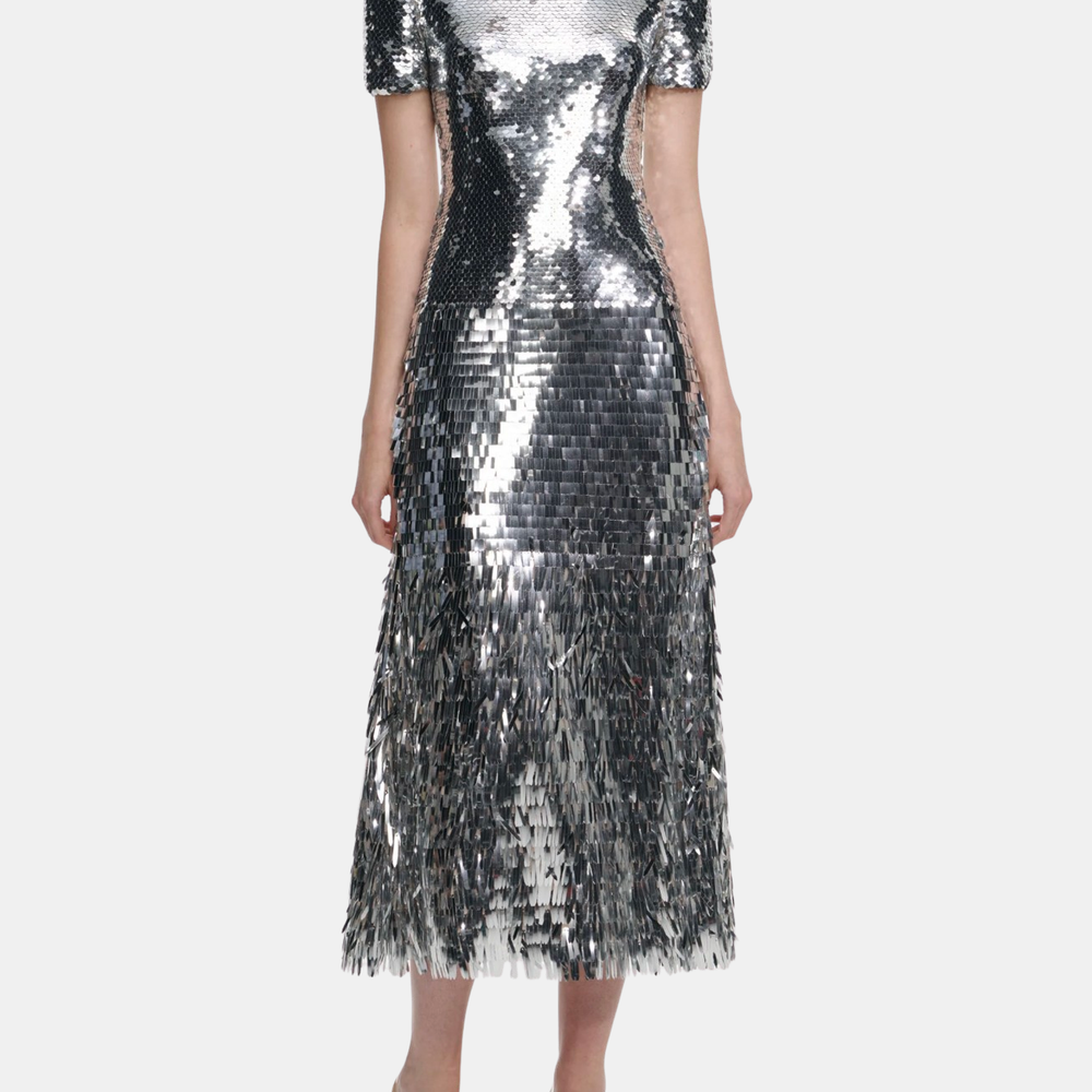 Silver Gradient Sequin Midi Dress
