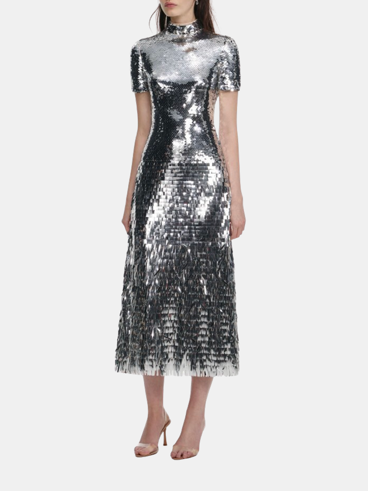 Silver Gradient Sequin Midi Dress