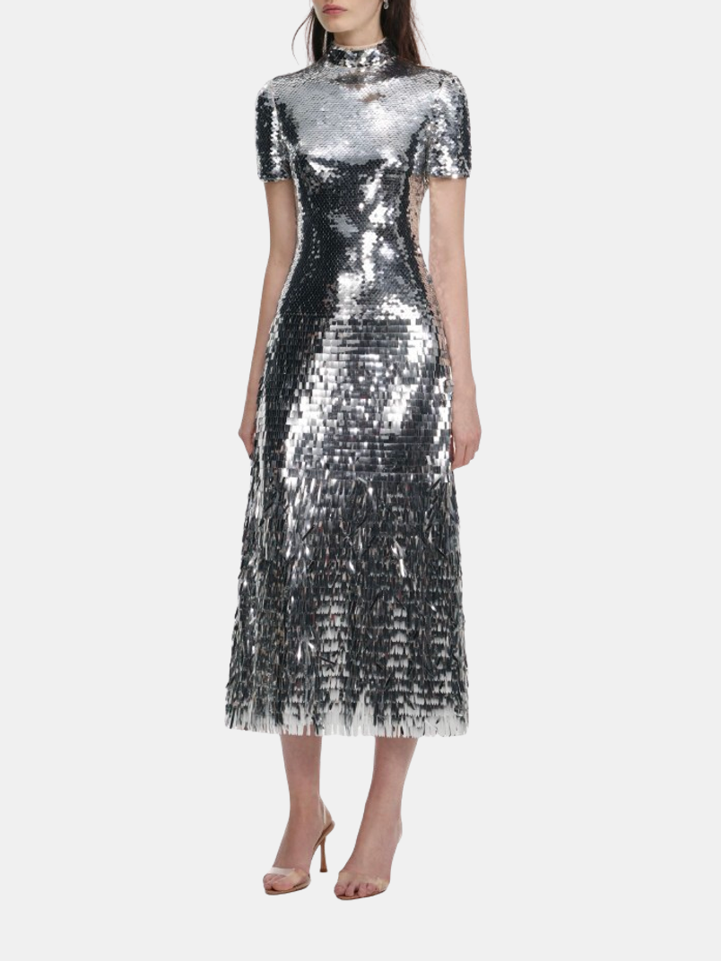 Silver Gradient Sequin Midi Dress