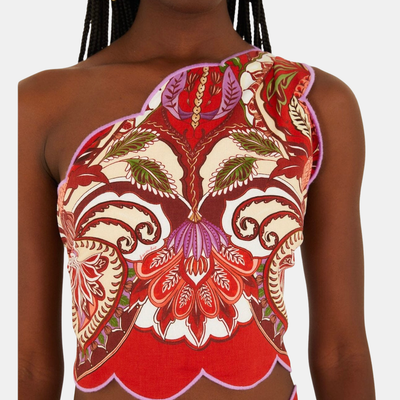 Odara Red One Shoulder Scallop