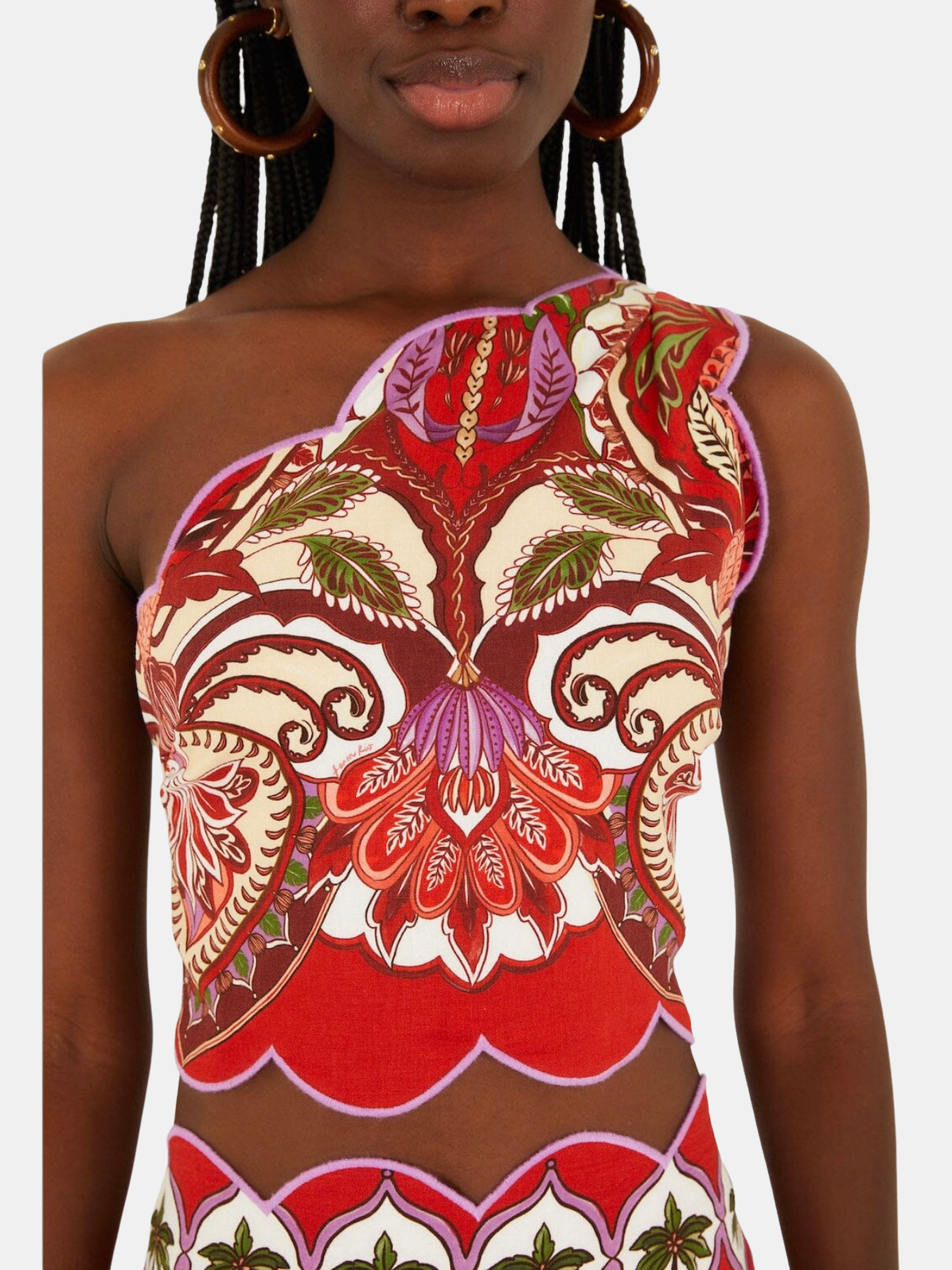 Odara Red One Shoulder Scallop