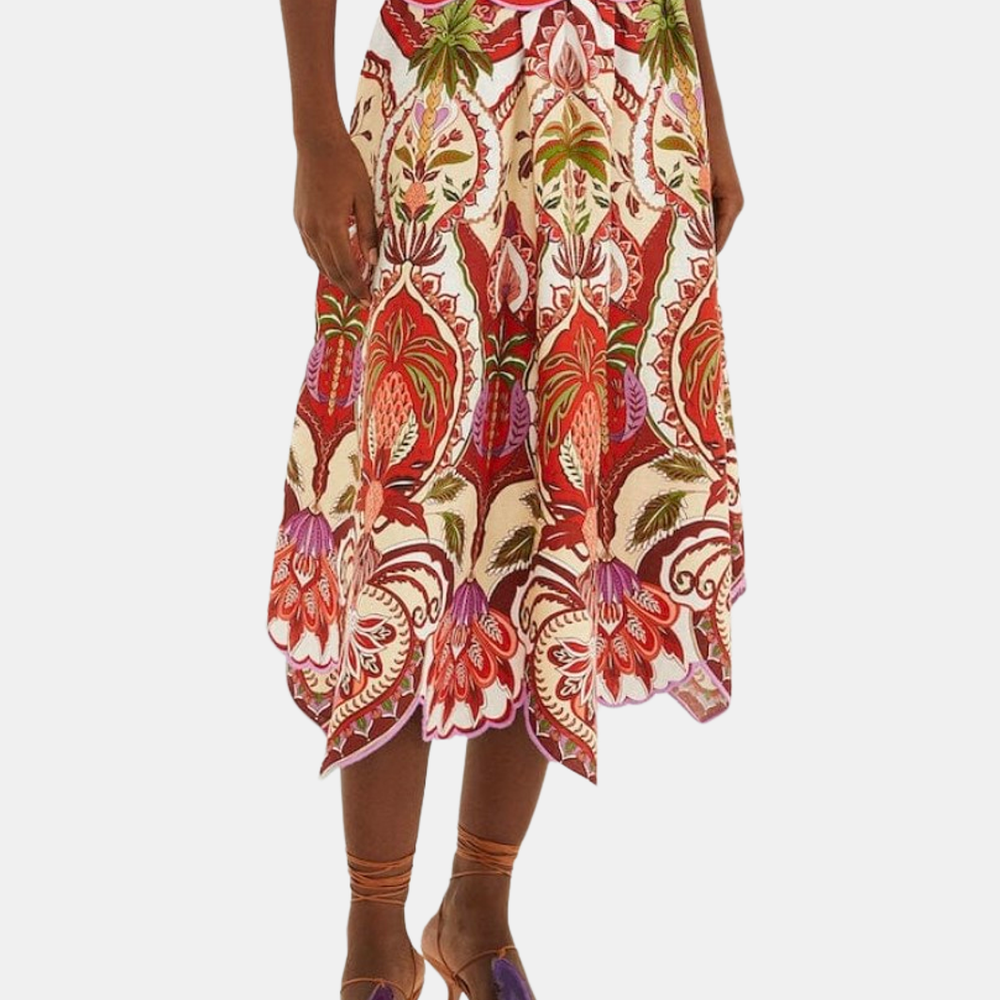 Odara Red Scallops Midi Skirt