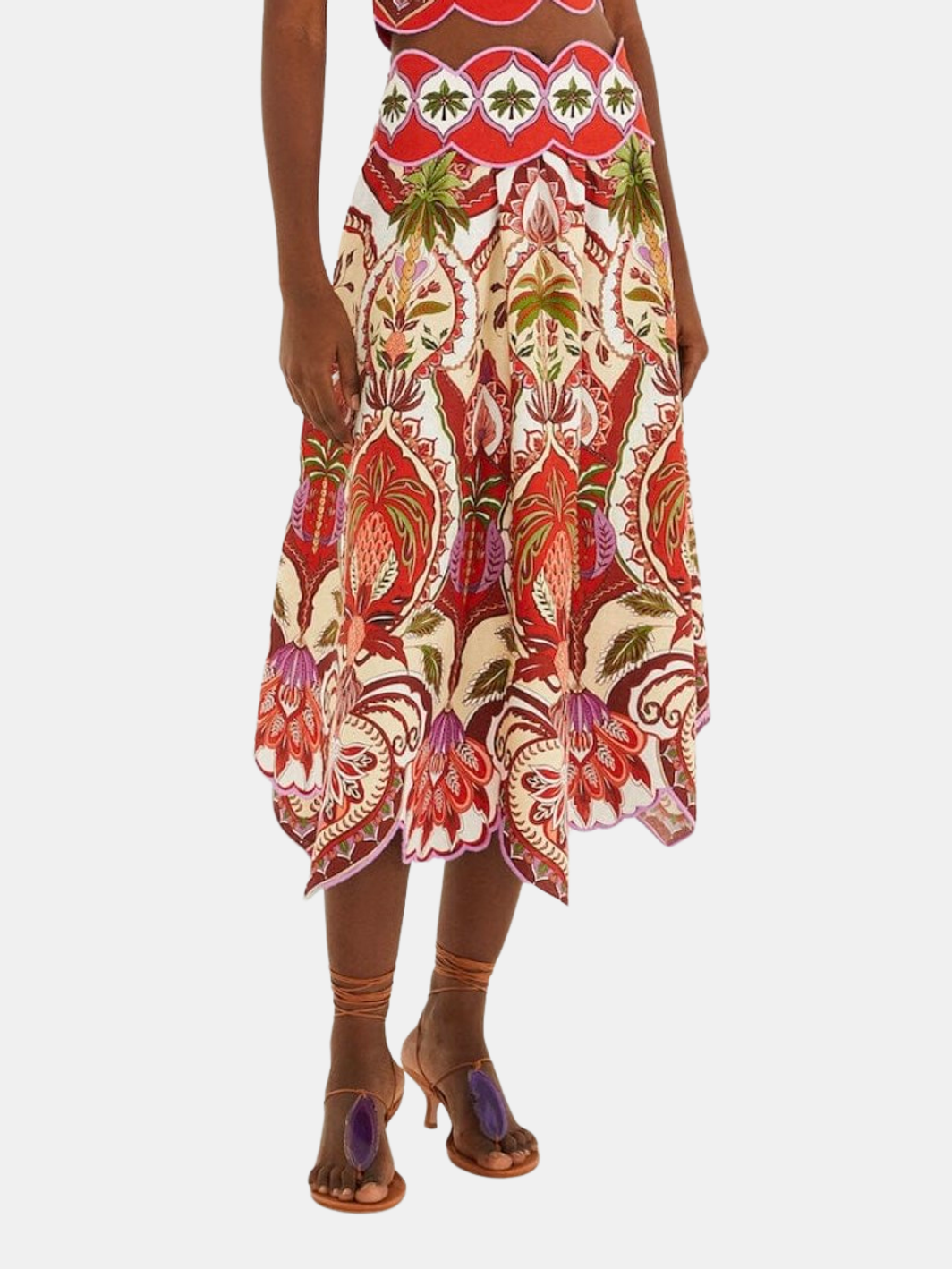 Odara Red Scallops Midi Skirt