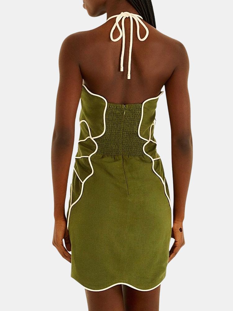 Green Wavy Cutouts Mini Dress