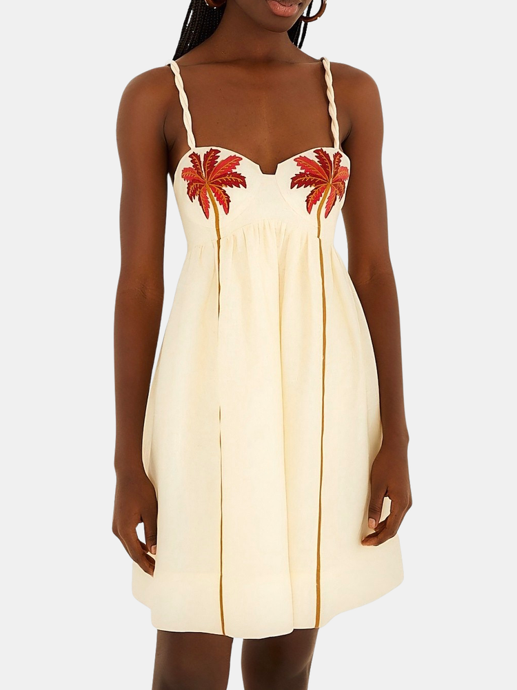 Coconut Tree Embroidered Mini Dress