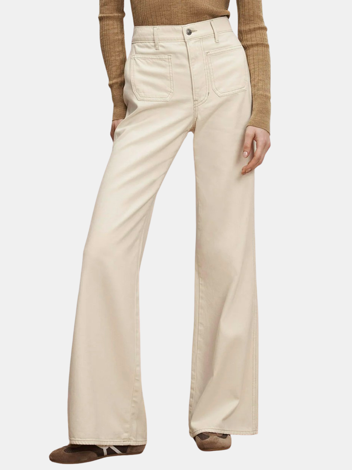 Kasey Mid Rise Patch-Pocket Wide Leg Jean