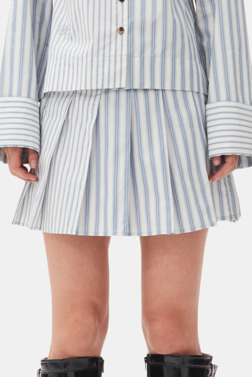 Stripe Cotton Pleated Mini Skirt