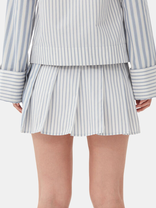 Stripe Cotton Pleated Mini Skirt