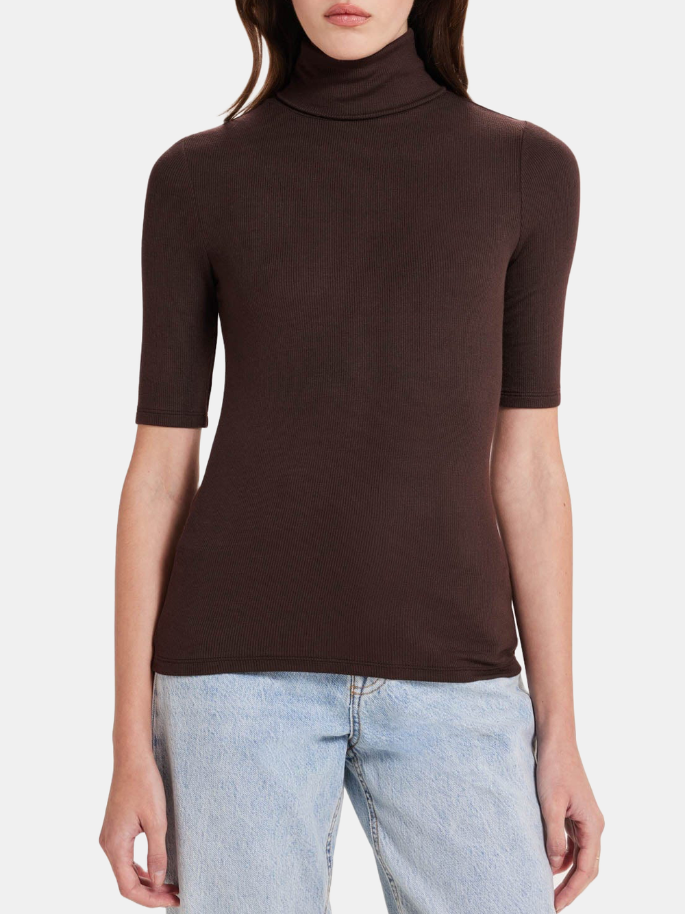 Ribbed Half Sleeve Turtleneck