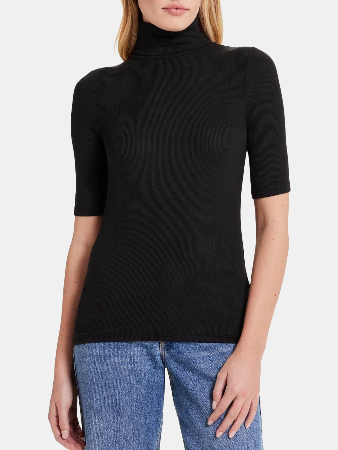 Ribbed Half Sleeve Turtleneck